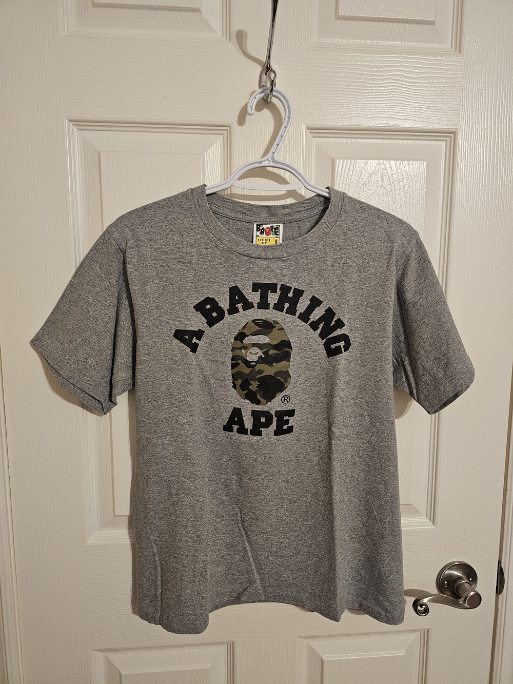 Bape A Bathing Ape Gray Tee with Camo Graphic
